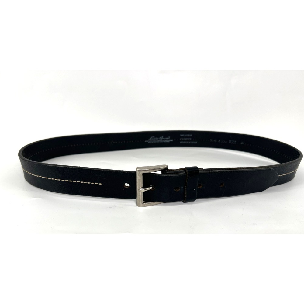 Vintage Eddie Bauer Leather Belt Made‎ In England Black Stitched Size 36 Silver